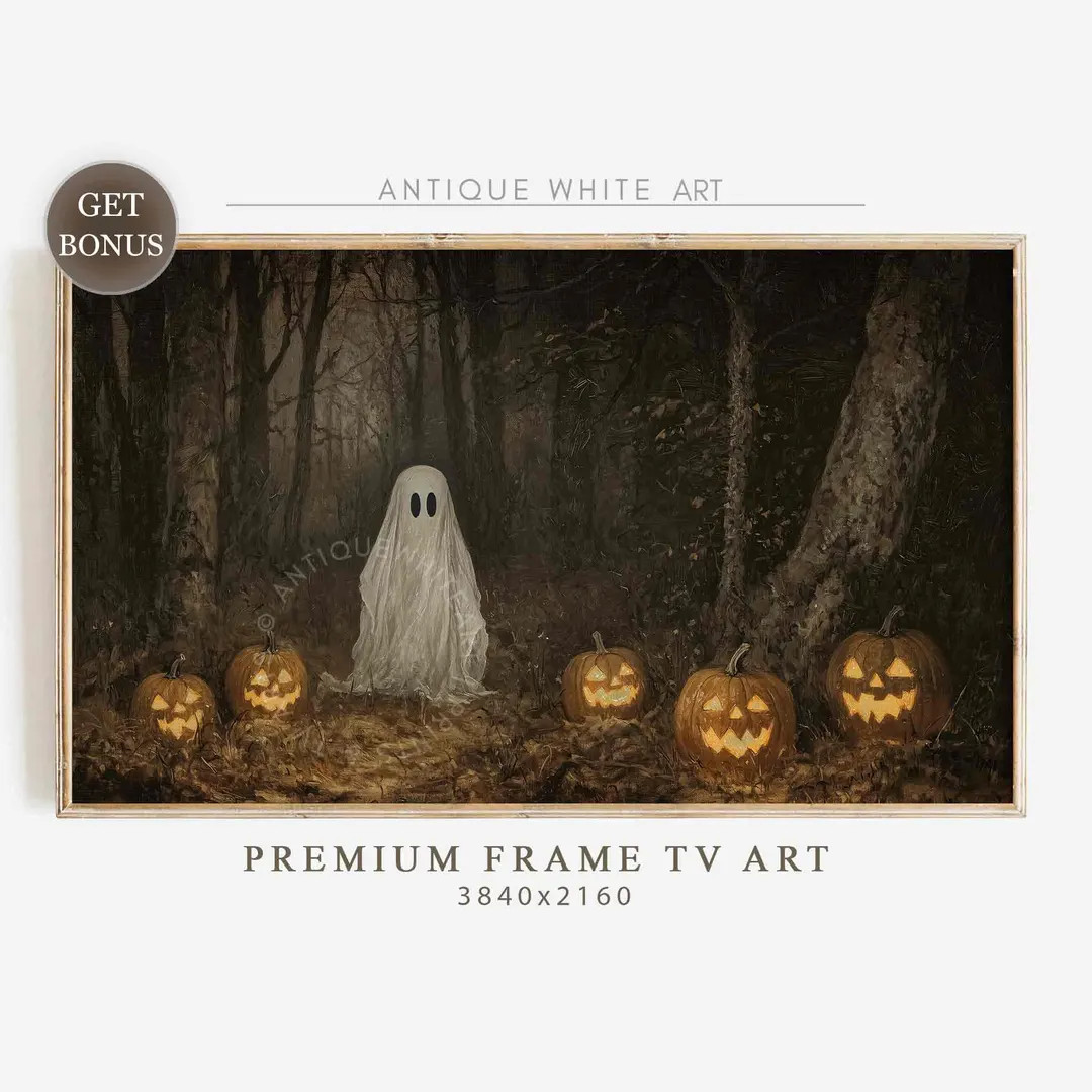 Halloween Frame TV Art, Spooky Ghost in a Forest TV Art, Dark Fall Art for the Frame TV, Rustic F... | Etsy (US)