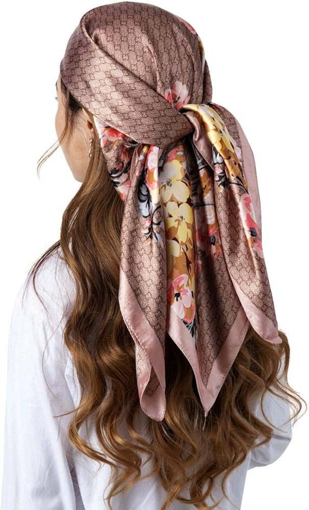 vimate 35" Square Silk Like Head Scarf - Women's Fashion Silk Feeling Scarf for Hair Wrapping and Sl | Amazon (US)