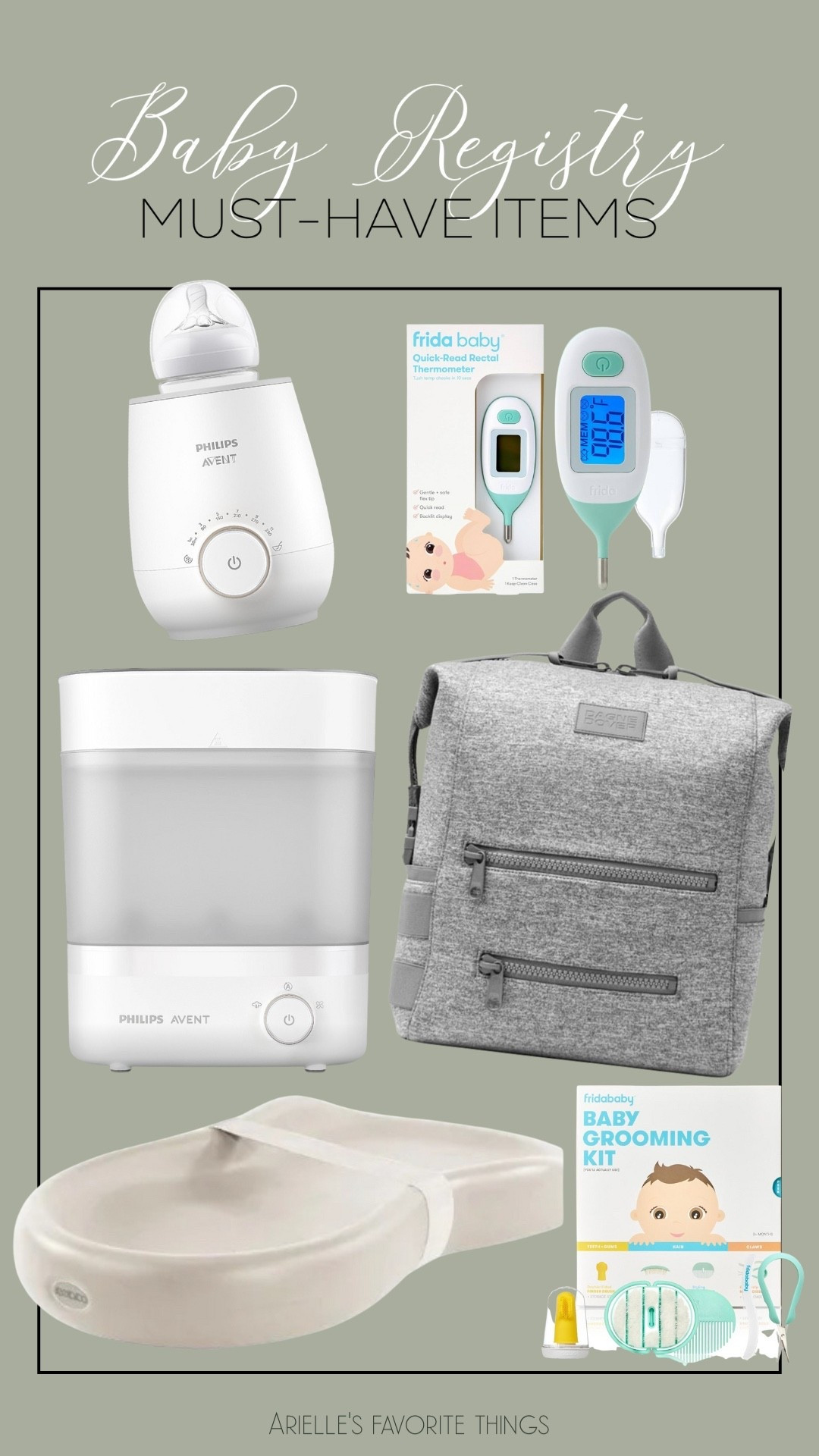 Here is part 2 of my must-have baby registry items. After having a newborn for 6 weeks, I compiled the things I use the most and would highly recommend you add to your baby registry! 

1. Philips Avent Bottle Warmer: my baby will drink breastmilk out of a bottle warm or cold, but this makes it so simple to warm it up when needed. 

2. Frida Baby Thermometer: this is a must-have at home for newborns, just make sure you have some Vaseline nearby 

3. Philips Avent Sanitizer: simply add distilled water and press the button. I use this thing multiple times per day! It sanitizes and dries. Use it for pump parts, bottles, pacifiers, and more.

4. Dagne Dover Large Diaper Backpack: this holds so much and wipes clean easily. It's well worth the price tag.

5. Keekaroo Changing Pad: this wipes clean with no covers or extra laundry to wash. It's WONDERFUL. They do sell pads if you want to keep your baby a bit warmer, they're machine washable. I will link those as well.

6. Frida Baby Grooming Kit: the hairbrush is fantastic and all of the nail pieces are great for the diaper bag on-the-go when you don't have your buffer handy.

#LTKFamily #LTKKids #LTKBaby