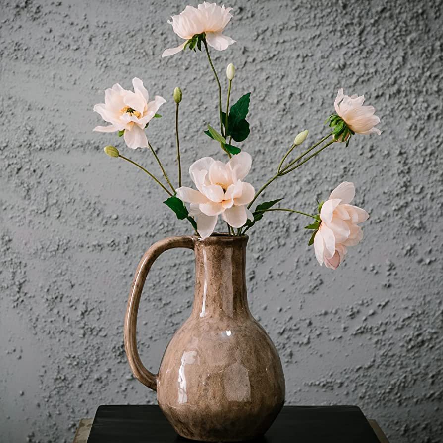 Mowtanco Decorative Ceramic Vase, Reactive Glazed Color Handle Flower Vases for Home Decor, Moder... | Amazon (US)