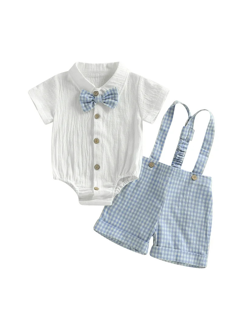 Loicainy Infant Baby Boy Gentleman Clothes Set 3 6 9 12 18 Month Short Sleeve Bow Tie Romper with... | Walmart (US)