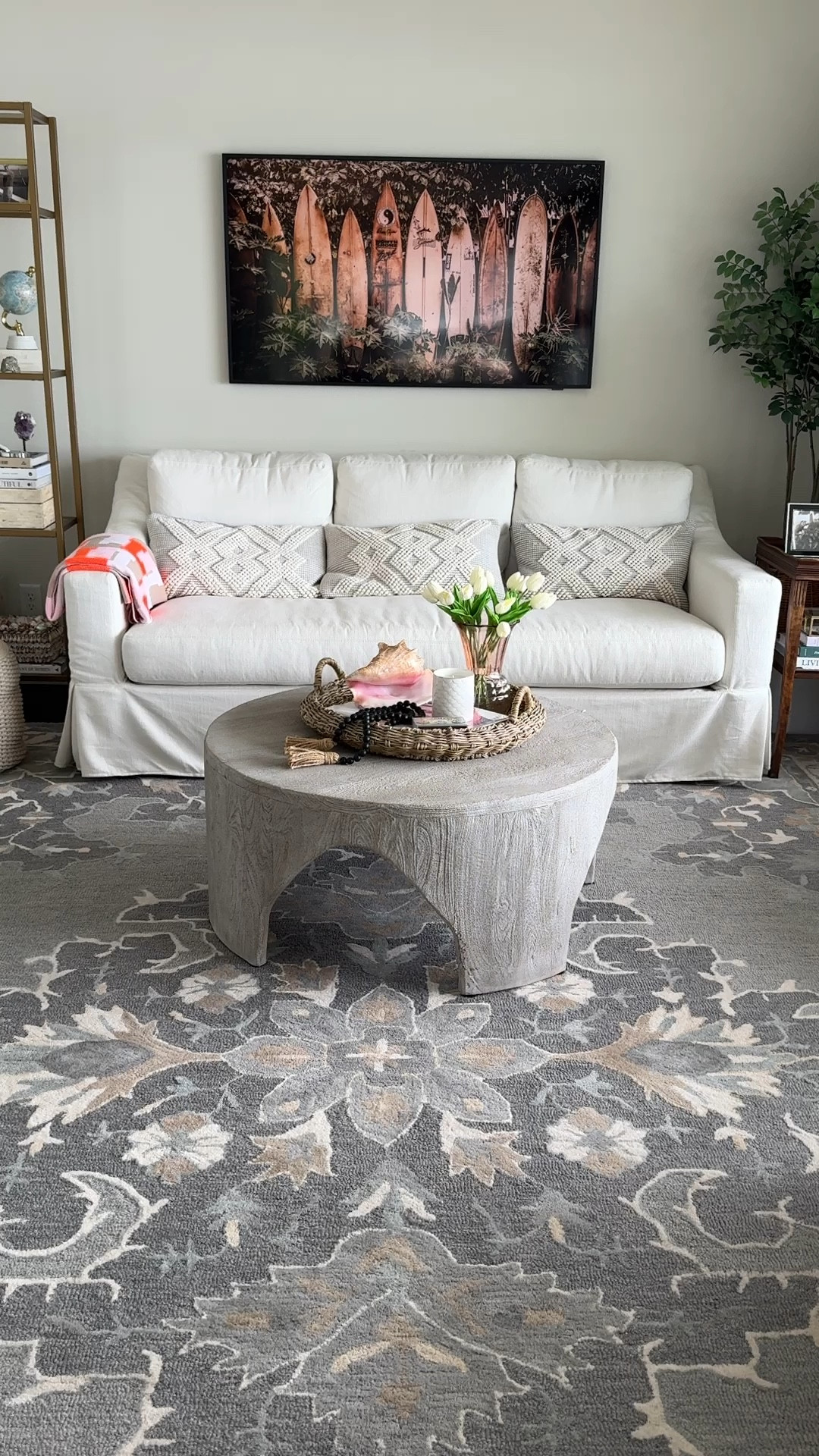 Our coffee table at the lake is on sale! A coffee table is the perfect place to express your style. I accessorized this round coffee table with a tray, a sea shell, wood bead garland, a vintage candy dish with mints, tulips in a vintage vase from one of my mom’s dear friends all stacked on a coffee table book. 
kimbentley, living room, coffee table,

#LTKHome #LTKWatchNow #LTKSaleAlert
