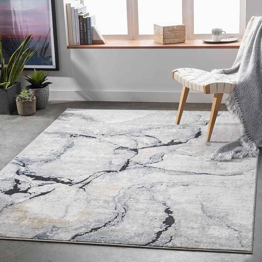 Area Rugs, 8x8 Modern Gray Area Rug Carpet for Living Room, Bedroom or Kitchen (7'10" Square) | Amazon (US)