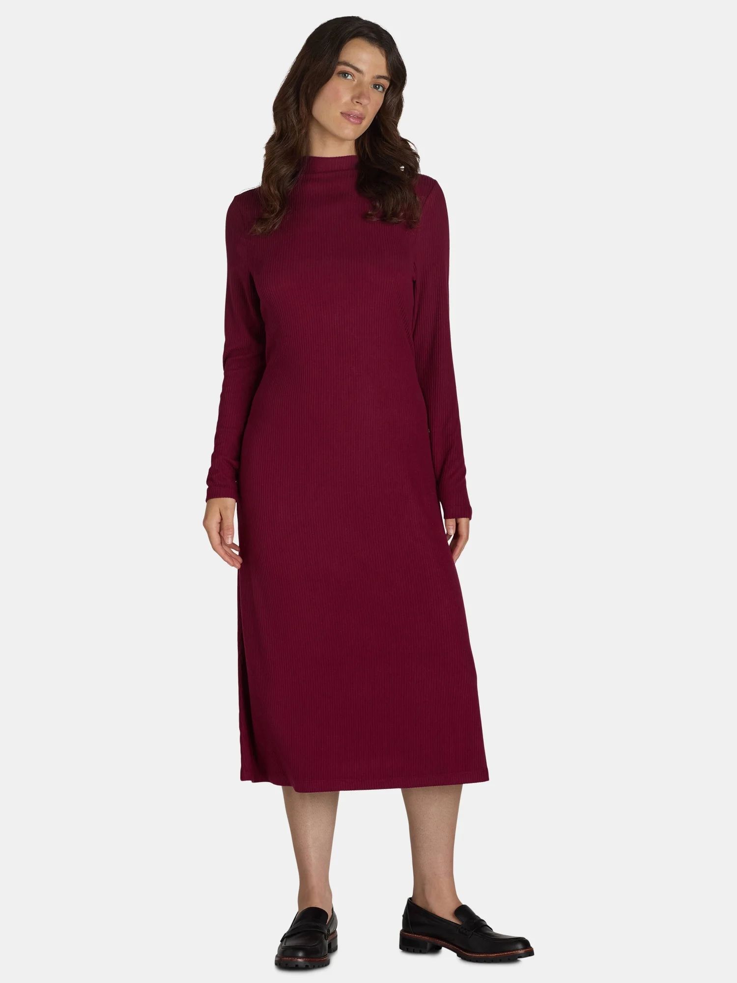 Time and Tru Women's Ribbed Hacci Knit Midi Dress, Sizes XS-XXXL - Walmart.com | Walmart (US)