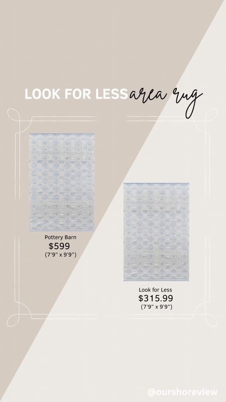 These rugs look identical! But the look for less is nearly half the price! The Pottery Bern rug is for outdoors while the look for less is for inside. I’ve used the look for less in a project and it’s gorgeous and so soft on the feet! Both come in multiple sizes. 

blue rug, bedroom rug, area rug living room rug, light blue rug, nursery rug 

#LTKsalealert #LTKhome #LTKstyletip