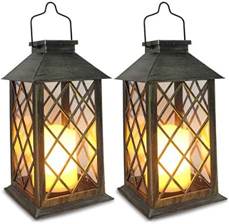 SHYMERY Solar Lantern,Outdoor Garden Hanging Lanterns,Set of 2,14 Inch Waterproof LED Flickering ... | Amazon (US)