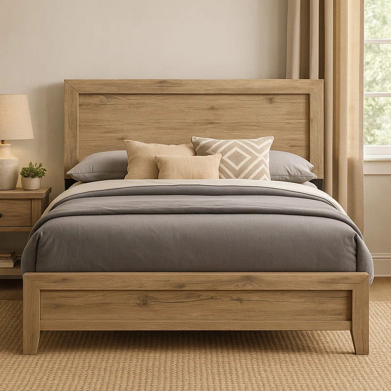 Clean-Line Panel Bed in Warm Natural Finish, Requires Box Spring | Wayfair North America