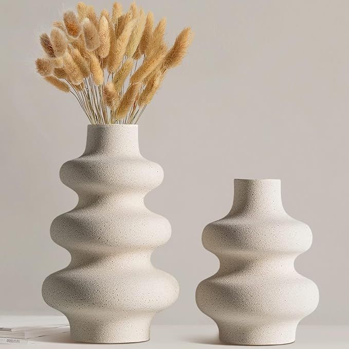 Ceramic Vases- Set of 2 White Vase for Modern Home Decor, Boho Vase for Decor,Vase for Farmhouse ... | Amazon (US)
