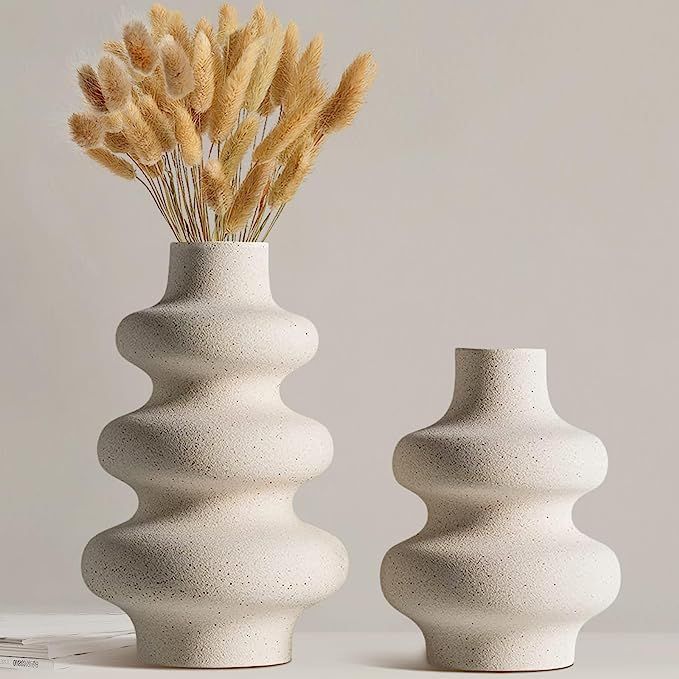 Ceramic Vases- Set of 2 White Vase for Modern Home Decor, Boho Vase for Decor,Vase for Farmhouse ... | Amazon (US)