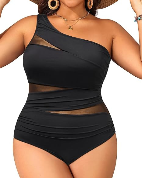 Aqua Eve Plus Size One Piece Swimsuit for Women Tummy Control Bathing Suits One Shoulder Swimwear | Amazon (US)