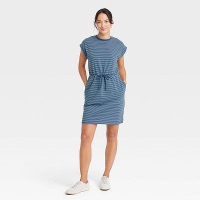 Women&#39;s Sleeveless Extended Shoulder A-Line Dress - A New Day&#8482; Blue Striped S | Target