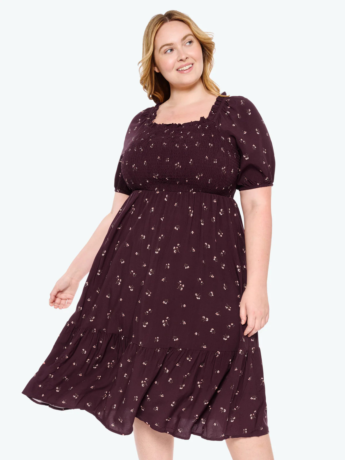 Micro Floral Shirred Bodice Midi Dress | Bloomchic
