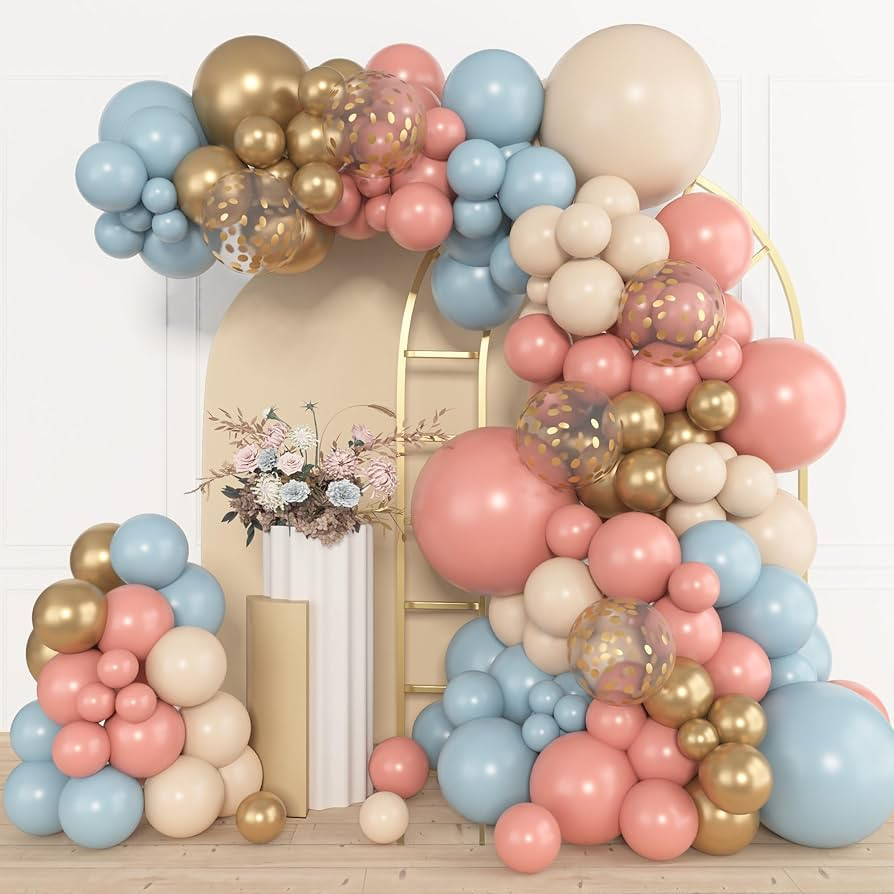 Amandir 153pcs Pink Blue Balloon Garland Arch Kit, Different Sizes 18 12 10 5 inch Dusty Pink Blu... | Amazon (US)