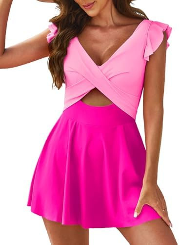 Aleumdr Women's One Piece Swimsuit Ruffle Cutout Swimdress Tummy Control V Neck Wrap Swimwear | Amazon (US)