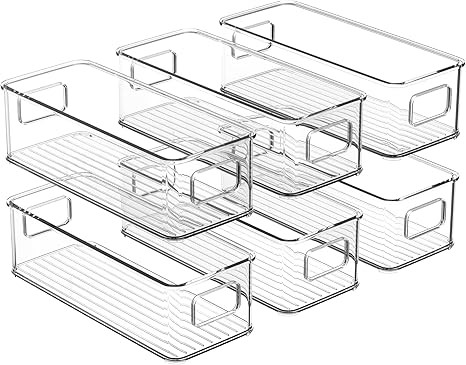 GEDLIRE Set Of 6 Food Storage Bins, Clear Plastic Stackable Refrigerator Organizer Bins with Hand... | Amazon (US)