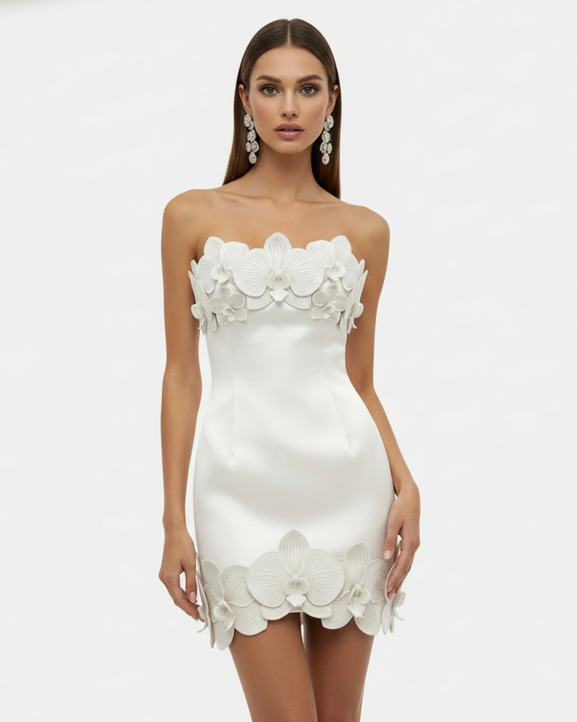 Orchid Trim Strapless Mini Dress - White | JW PEI US