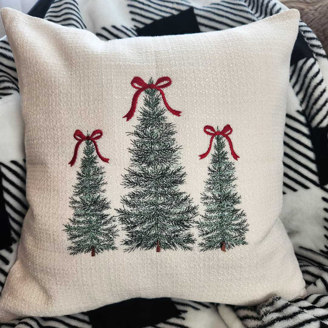 Embroidered Christmas Tree 16x16 (approximately) Pillow Cover, Polyester Linen, Without Pillow In... | Etsy (US)