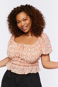 Plus Size Floral Puff-Sleeve Top | Forever 21 | Forever 21 (US)
