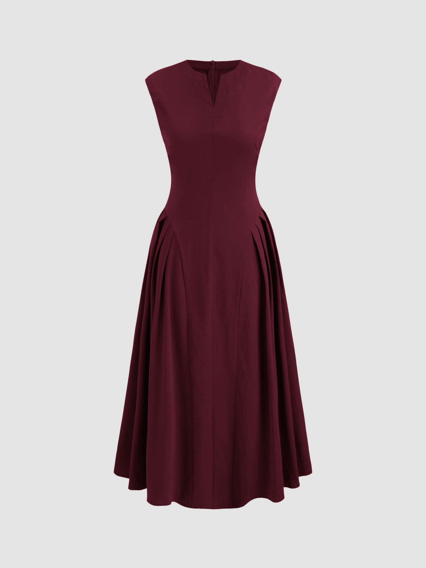 V-neck Solid Pleated Sleeveless Maxi Dress | Cider