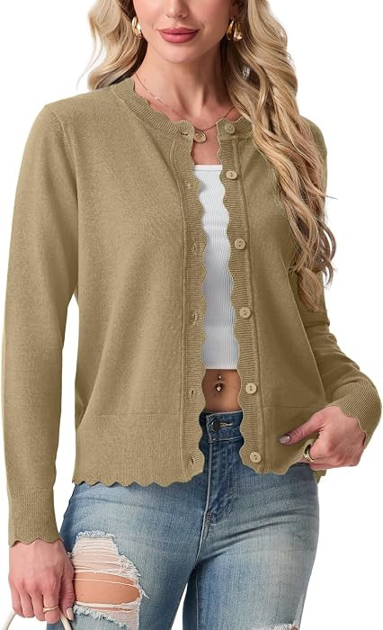 GRECERELLE Cardigan Sweaters for Women Lightweight Crewneck Button Down Soft Knit Dressy Cardigan... | Amazon (US)