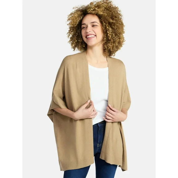 Time and Tru Women's and Women’s Plus Open Front Knit Wrap. Lightweight, Sizes S/M-2XL/3XL | Walmart (US)