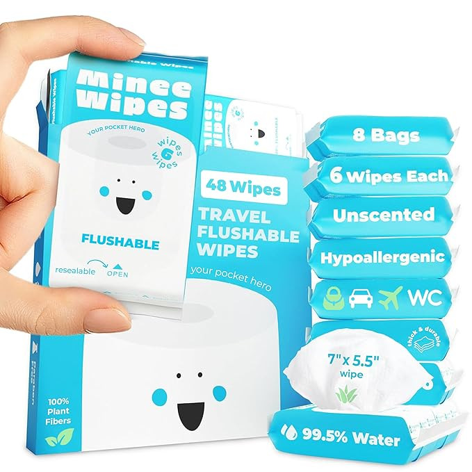 Impossibly Compact Travel Flushable Wipes - 99.5% Water and Aloe - Safe for Sensitive Skin, Hypoa... | Amazon (US)