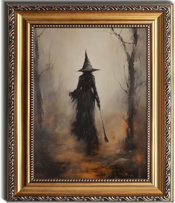 Kizbok Gold Framed Wall Art for Home Decor, Vintage Witch Wall Art Halloween Decor, Spooky Witch ... | Amazon (US)