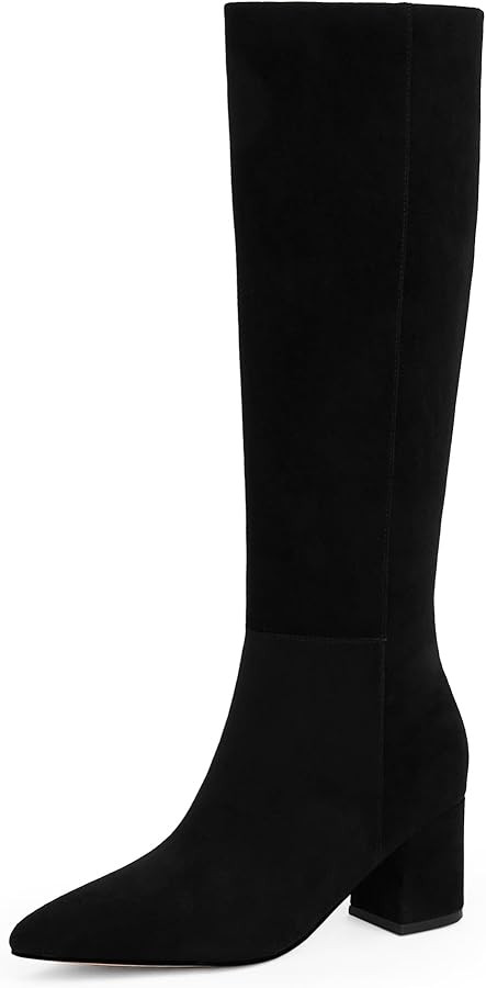 Knee High Boots for Women Chunky Heel Pointed Toe Boots Side Zipper Long Boots | Amazon (US)