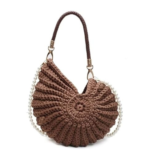 Handwoven Fashion Seashell Bag Stylish & Unique Boho Clutch with Pearl Strap Leather Handle & Premium Hardware (Coffee) | Amazon (US)