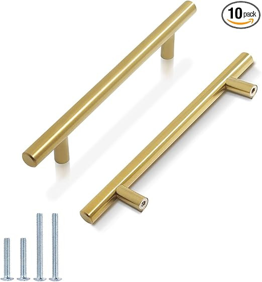 Probrico (10 Pack 5" Hole Certers Gold Cabinet Drawer Pulls Modern Cabinet Hardware, Euro Bar Pul... | Amazon (US)