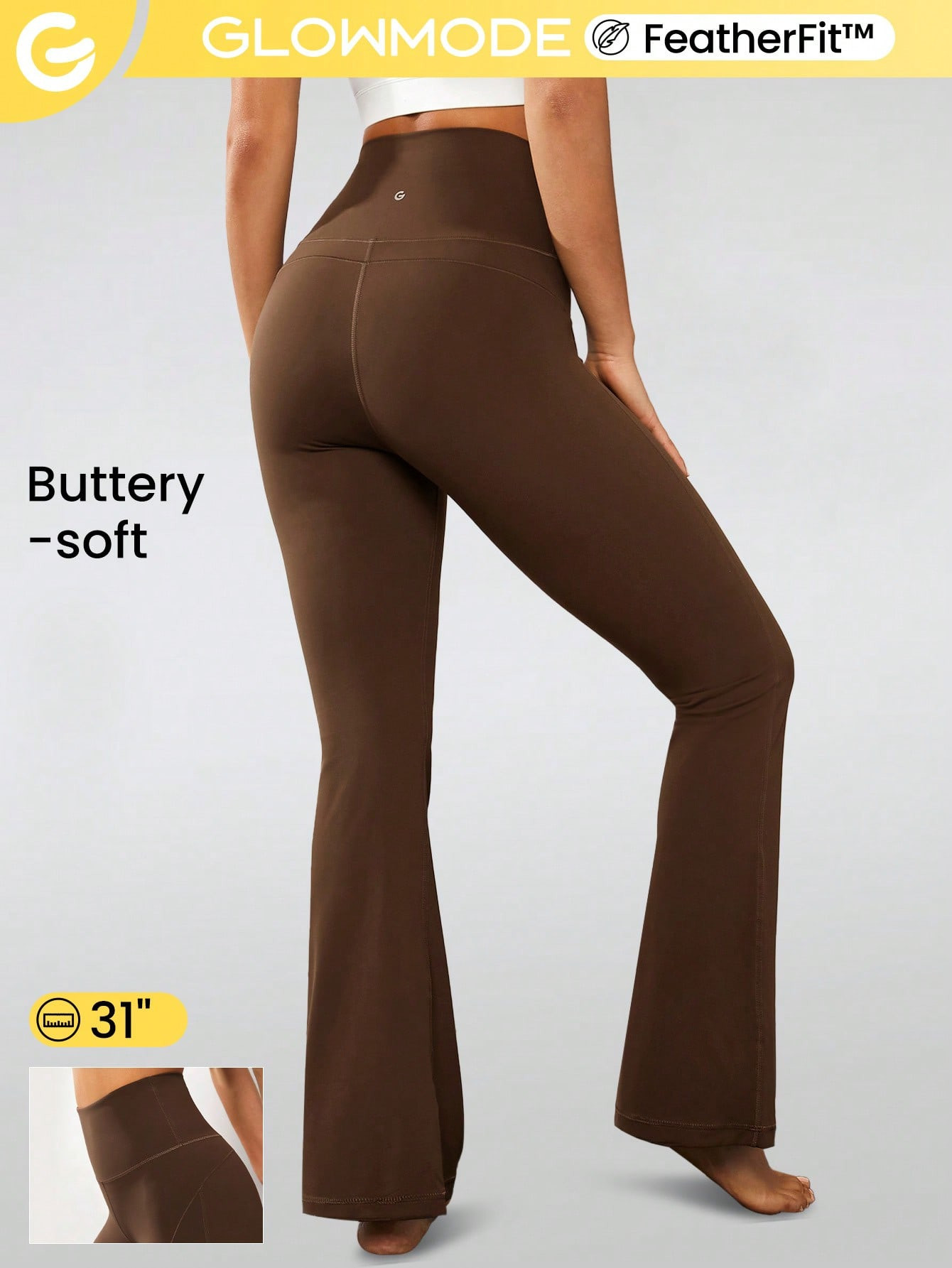 GLOWMODE 31" FeatherFit™ Ultra-High-Waisted Curved Seam Flared Leggings Pants Low Impact Yoga D... | SHEIN