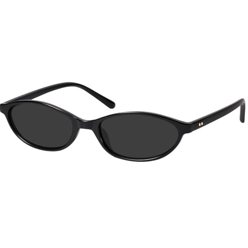 mosanana Trendy Oval Sunglasses for Women Cat Eye Retro 90S Small Vintage Cute Fashion Cool Black 2026 Thin Skinny Narrow Tiny Grey Sunnies MS52587 | Amazon (US)