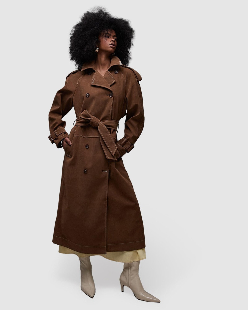 TOPSHOP - Longline Oversized Faux Suede Trench Coat - Trench Coats (Brown) Longline Oversized Faux Suede Trench Coat | THE ICONIC (AU & NZ)