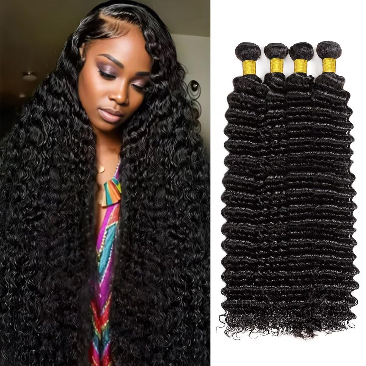 12A Human Hair Bundles 22 24 26 28 Inch Deep Wave Bundles Human Hair 100% Unprocessed Brazilian V... | Amazon (US)