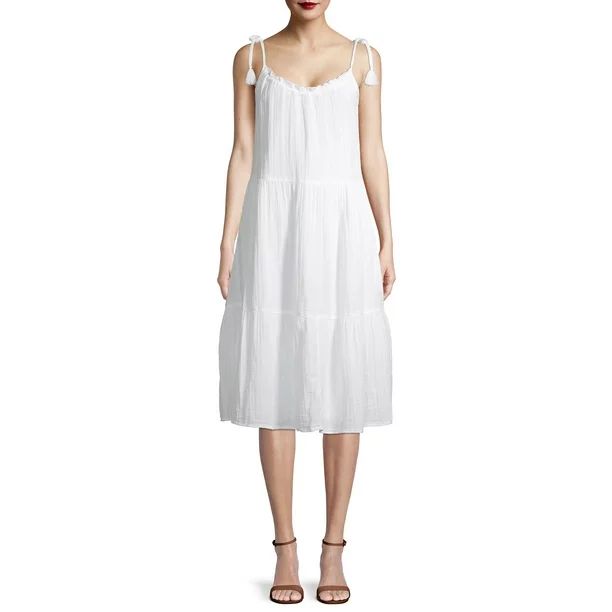 Time and Tru Women's Tiered Tie Sleeve Midi Dress | Walmart (US)