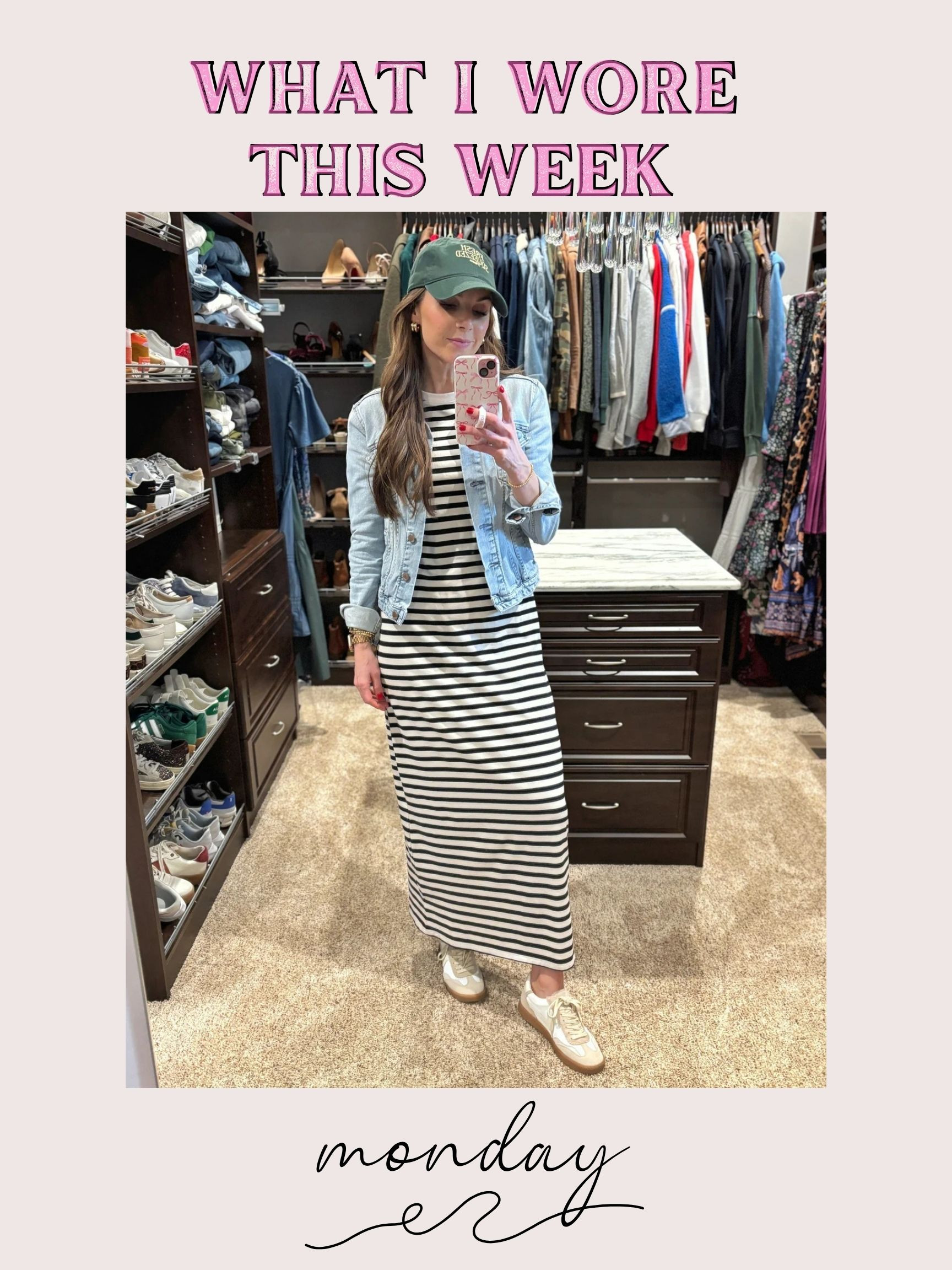 @target striped maxi cotton dress on sale! + denim jacket + baseball hat 

#LTKFindsUnder50 #LTKSaleAlert #LTKSeasonal