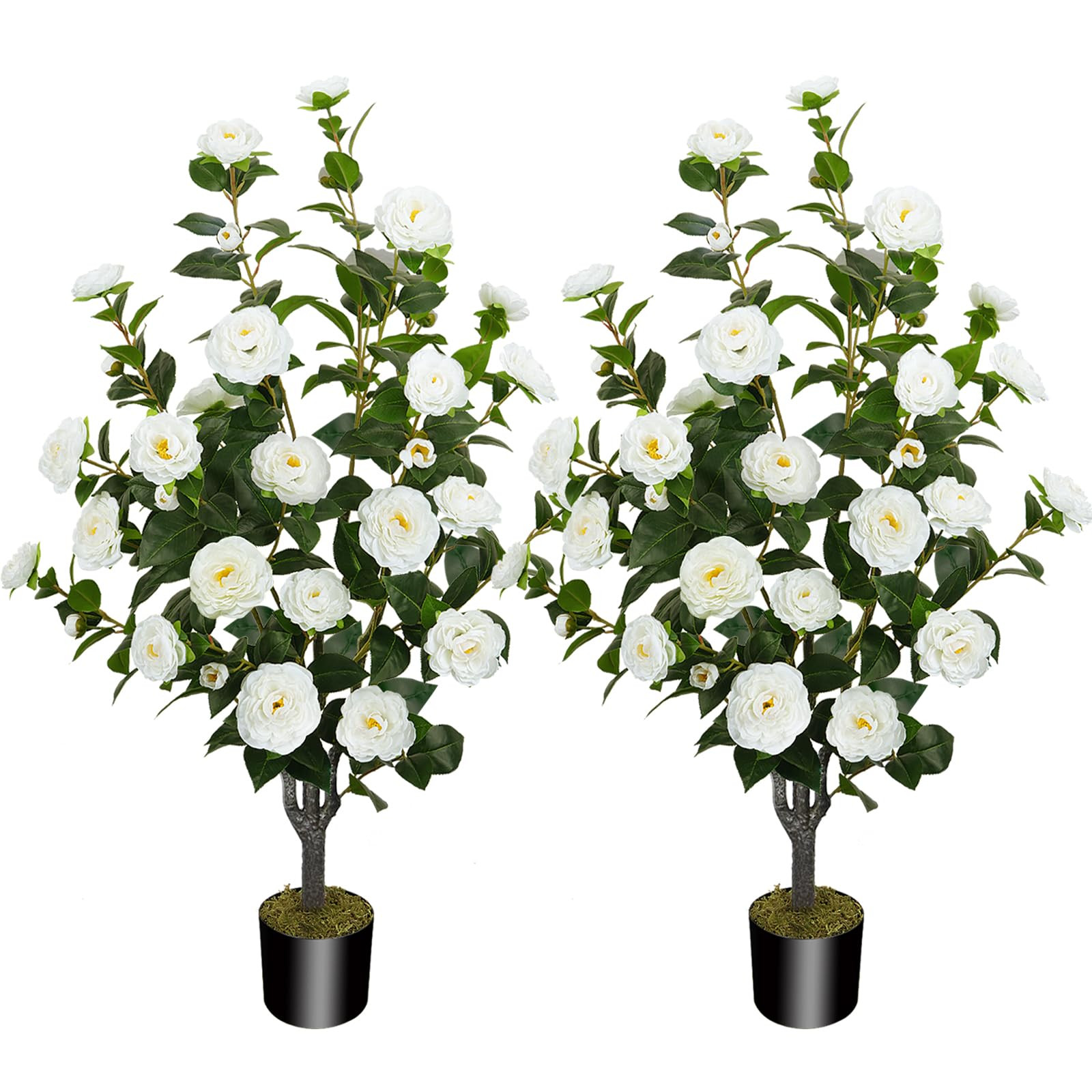 2 Pack 43.3"/3.6FT Artificial Camellia Tree Fake Outdoor Tree with 32 Blooming Flowers White Tree... | Amazon (US)