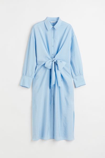 Calf-length dress in a woven viscose blend. Collar, buttons at front, yoke at back with box pleat... | H&M (US + CA)