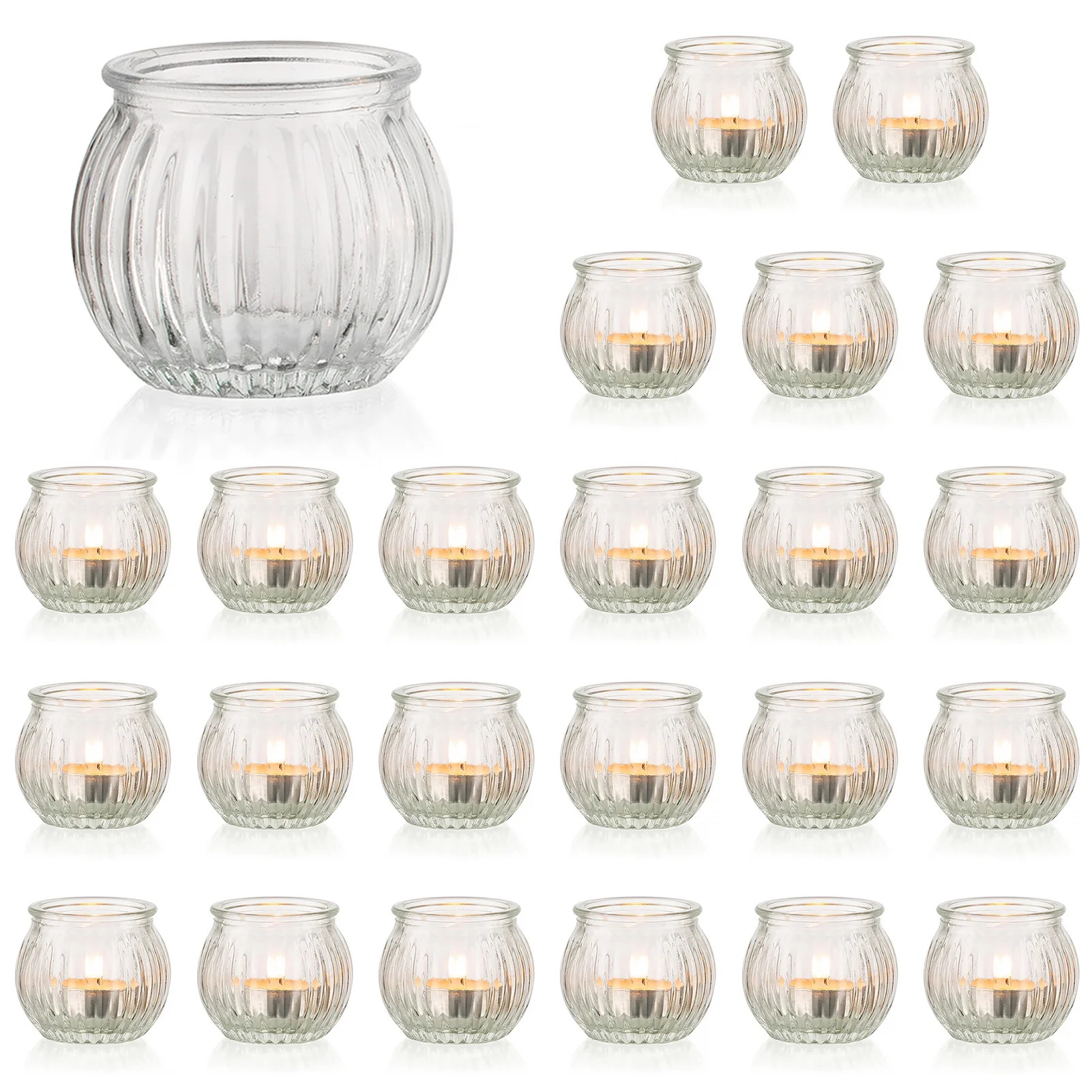 Nuptio Clear Votive Candle Holders for Table Centerpiece 24PCs Ribbed Glass Tealight Candle Holde... | Walmart (US)
