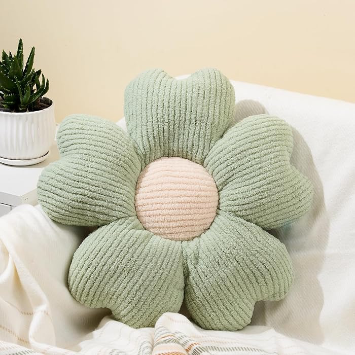 Sioloc Daisy Shaped Throw Pillow, 15.7" Green Decorative Plush Pillow for Bed, Floor, Couch, Chai... | Amazon (US)
