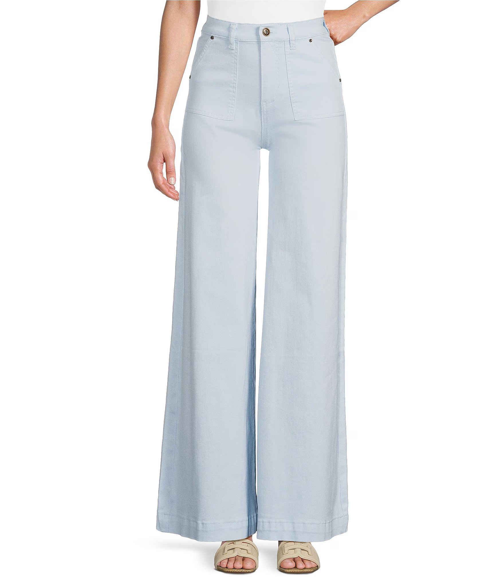 High Rise Wide Leg Patch Pocket Utility Jeans | Dillard's