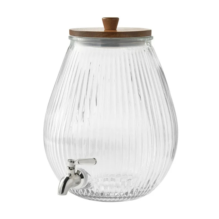 The Pioneer Woman Glass 2 Gallons Ribbed Beverage Dispenser with Wood Lid | Walmart (US)