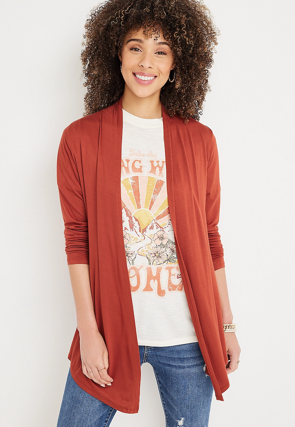 Solid Long Sleeve Waterfall Front Cardigan | Maurices