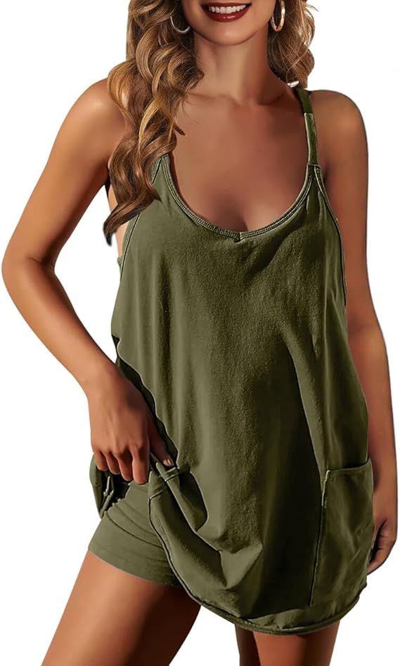 Athletic Dress for Women Hot Shot Mini Dress Onesie Oversized Romper Pockets Built-in Shorts Summ... | Amazon (US)