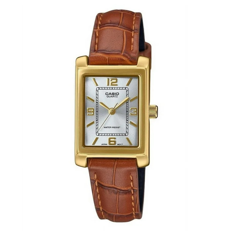 Casio Standard Analog Brown Leather Strap Silver Dial Quartz LTP-1234GLL-7A Women's Watch | Walmart (US)