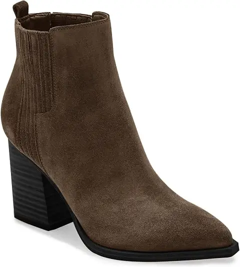 Imily Bela Womens Ankle Boots Pointed Toe Chunky Stacked Mid Heeled Faux Suede Leather Booties