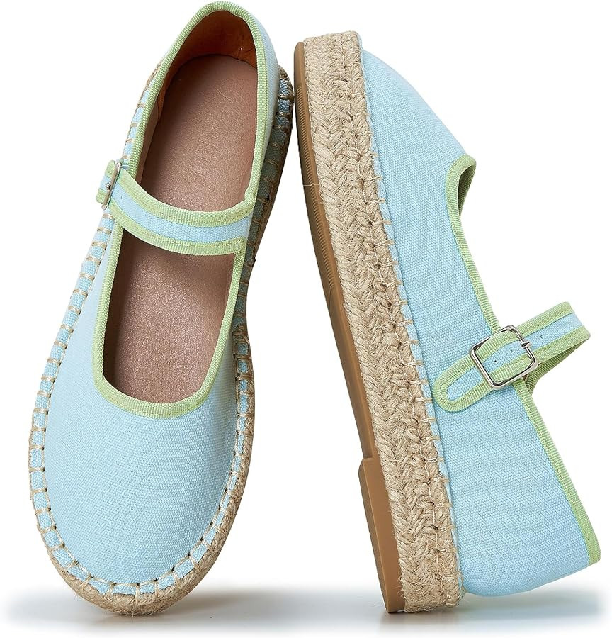 Women's Mary Jane Espadrilles Woven Espadrille Outsole Canvas Summer Flats | Amazon (US)