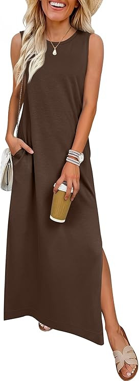 ANRABESS Women Summer Casual Sleeveless Maxi Sundress Beach Tank Dresses Pockets Travel Vacation ... | Amazon (US)