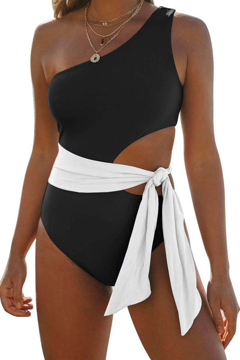 LILLUSORY Women One Piece Swimsuits Sexy One Shoulder Monokinis Tummy Control Tie Sid... | Amazon (US)