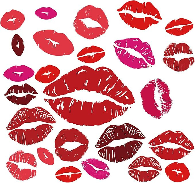 SUPERDANT Red Lips Wall Stickers 25PCS Kisses Stickers Self-Adhesive Vinyl Wall Art Decals Valent... | Amazon (US)